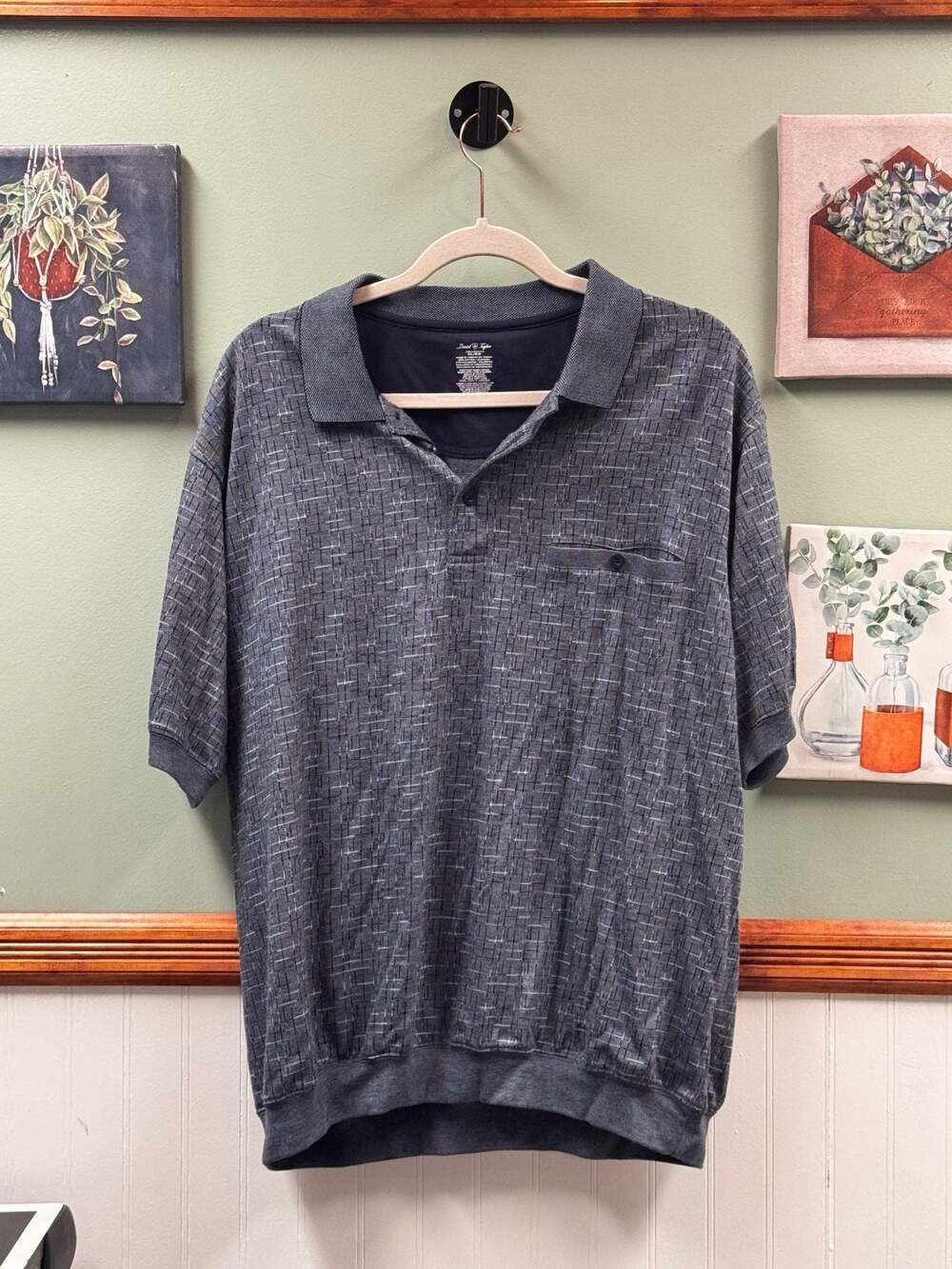 Expressions Polo Shirt Mens XL Gray Geometric Pattern Short Sleeve Golf Vintage